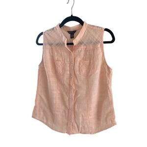 Bit & Bridle Sleeveless Blouse Button Down Mandarin Collar Shirt Pink Casual Med